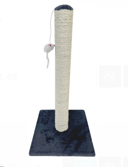 PICK UP ONLY - Pet One - Cat Sisal Post & Toy Mouse Tall GREY 29x29x60cm