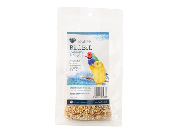 Topflite Canary/Finch Bell  Ring a ding ding! Don’t wait for your bird friends to call on you – just give them a bell and let them know how much you love them.  Highly nutritious treats that also provide enrichment. Chewing on these treats will keep your bird/s entertained for hours.