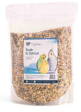 Bag of Topflite Soak & Sprout bird seed with a label showing two birds on a white background