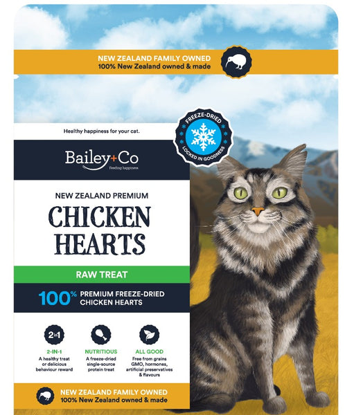 Bailey+Co Freeze Dried NZ Premium Chicken Heart Raw Cat Treat 70g