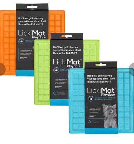 LickiMat - Playdate - Orange  Authentic LickiMat® Boredom Buster for Dogs and Cats. Perfect for Pet Treats, Yogurt, Peanut Butter, Spreads, Raw Food, Liquid Food, Pet Food.  Slow Feeder, Healthy and Fun Alternative to a Slow Feed Bowl. Available in a Variety of Colours. REDUCES ANXIETY, BOREDOM AND DESTRUCTIVE BEHAVIOUR 