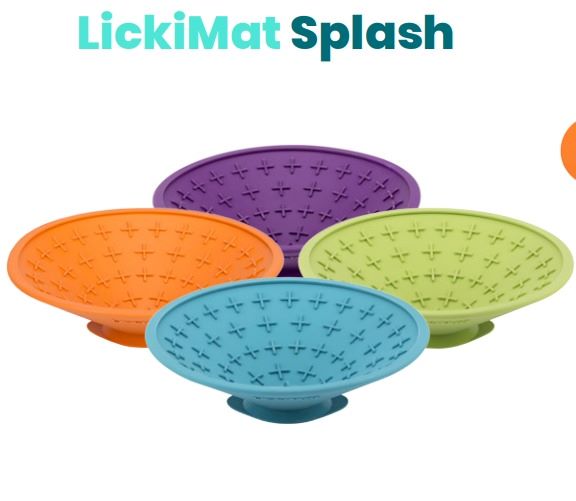 LickiMat - Splash - Orange  LickiMat® Splash™ is the perfect distractor for grooming and bathing.  Also perfect for vertical surfaces.    The Splash is the only LickiMat with a suction cup.  