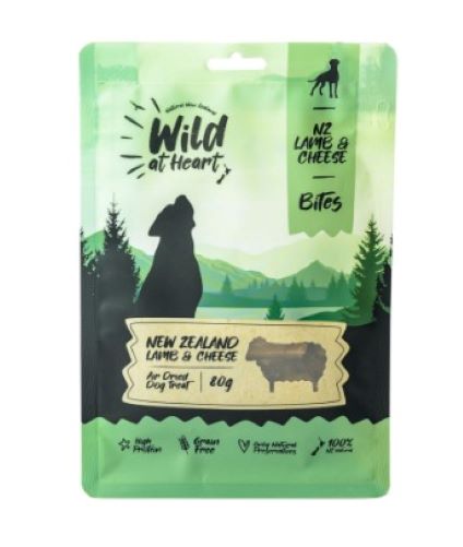 Wild at Heart - Air-Dried Lamb & Cheese Bites Dog Treat A natural, healthy treat to fuel your fun adventures. New zealand cheese together with free range, grass-fed new zealand lamb. At wild at heart, we are not just dog lovers, but food lovers! we believe in giving our pets the same goodness as we would ourselves. As cheesy as it sounds, we are what we eat, so treating our four-legged pups quality treats, air dried and made here in new zealand,
