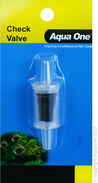 Airline Check Valve Carded - 1pk. Aqua One Airline Accessories provide you complete control over airflow within your aquarium.  Aqua One check valves prevents aquarium water from back siphoning into an air pump when positioned at or below the waterline of the aquarium.