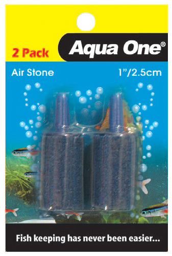 Aqua One Air Stone - 2.5cm Cylinder - 2pk. Aqua One Air Stones provide ample oxygen and water movement, assist in releasing carbon dioxide build-ups and add an aesthetically pleasing element to your aquarium.  Features & Benefits:  Provides ample oxygen and water movement within your aquarium Assists in releasing carbon dioxide build-up Releases a constant stream of fine small bubbles that will not disturb your aquatic inhabitants Encourages healthy bacteria growth