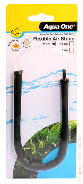 Aqua One Air Stone - 30cm Flexible. Aqua One's Flexible Airstones is available in a variety of lengths. They turn the air from an Aqua One Air Pump into fine air bubbles to assist in maximising the oxygen level in your aquarium by moving water to the surface.