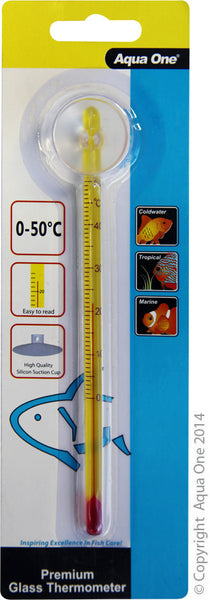 Aqua One Glass Premium Thermometer 15cm. Every fish species has specific temperature requirements, so keep an eye on your aquarium with an accurate glass thermometer. The Aqua One Premium and Mini Glass Thermometers are a must have accessory for any aquarium.