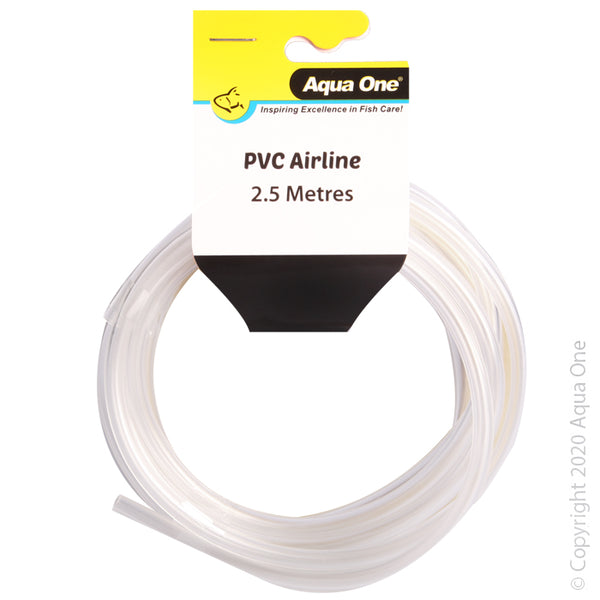 Aqua One Air Line PVC 2.5m Clear. Aqua One PVC Airline is designed to connect Aqua One Air Pumps and Airstones together.  Features & Benefits:  Low maintenance Easy to replace