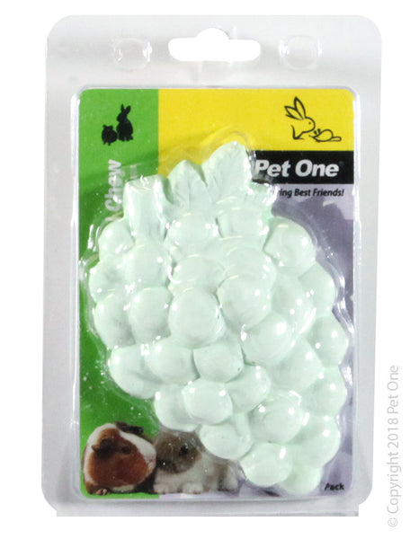 Small Animal Mineral Chew Grape 1 Pack 90g. The Pet One Small Animal Mineral Chews provides a source of minerals to supplement your small animal’s diet, and are perfect for their constantly growing teeth.  Available in various shapes and sizes, you will be sure to find the right chew for your small animal to munch on.  Suitable for: Small Herbavorious Animals
