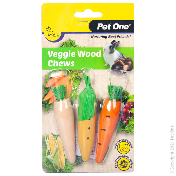 Veggie Wood Chews 3 Pack. Coloured with pet safe all-natural food dyes • Easily attaches to your pets enclosure with provided hooks* • Lightweight and portable • Available in available in a variety of textures and shapes  Suitable for: Rabbits, Guinea Pigs and other Small Animals