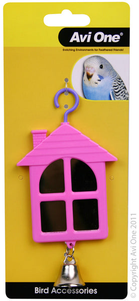 Bird Toy House Shaped Mirror. Avi One Bird Toys are designed to provide enrichment and entertainment for your avian pet. Providing environmental enrichment for your pet bird enhances their quality of life, instincts and overall health and wellbeing.  Create different activities for your bird by introducing a variety of toys and accessories such as bells, mirrors, ladders and swinging perches.