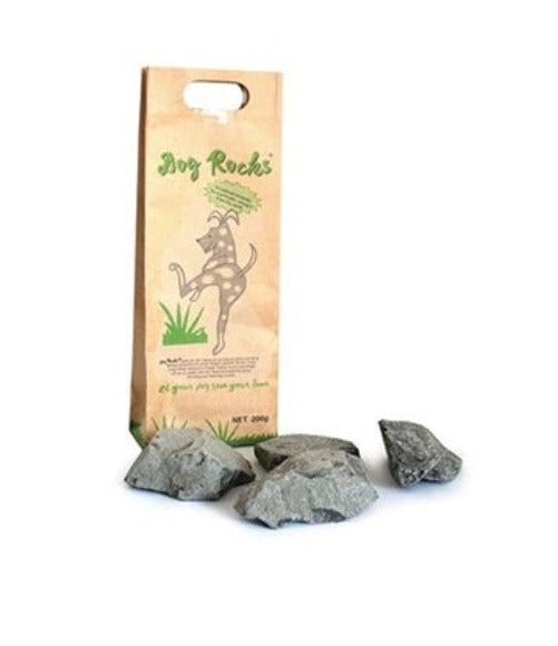 Dogrocks Premium 200g  Dog Rocks are a 100% Natural Australian product that will save your lawn from those nasty burn patches that your Dog's urine can cause. Dog Rocks filter out impurities from water such as Tin, ammonia and nitrates. 