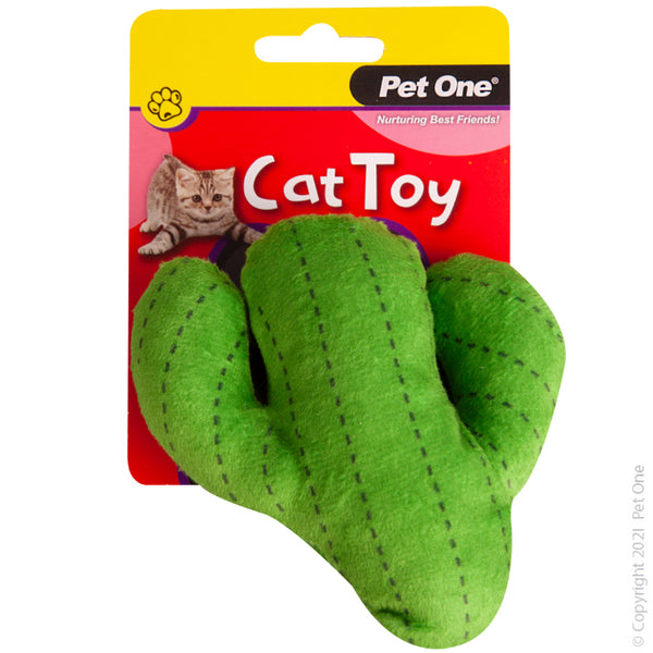 11.5CM Plush Green Cactus Cat Toy. Pet One Pet Toys provide endless hours of entertainment along with physical and mental stimulation for your pet.  Featuring various textures, shapes and noises, each toy will retain your pets’ scent and keep them coming back to snuggle and play.