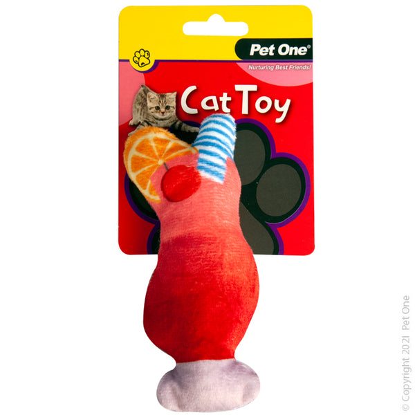 14CM Plush Red Meowjito Cat Toy. Pet One Pet Toys provide endless hours of entertainment along with physical and mental stimulation for your pet.  Featuring various textures, shapes and noises, each toy will retain your pets’ scent and keep them coming back to snuggle and play.