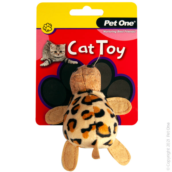 10.5CM Plush Leopard Print Turtle Cat Toy. Pet One Pet Toys provide endless hours of entertainment along with physical and mental stimulation for your pet.  Featuring various textures, shapes and noises, each toy will retain your pets’ scent and keep them coming back to snuggle and play.