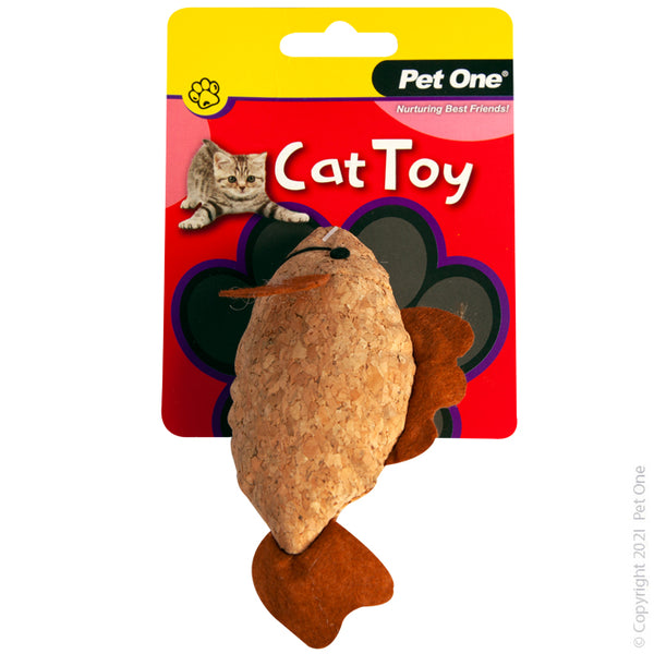 12CM Plush Cork Fish Cat Toy. Pet One Pet Toys provide endless hours of entertainment along with physical and mental stimulation for your pet.  Featuring various textures, shapes and noises, each toy will retain your pets’ scent and keep them coming back to snuggle and play.