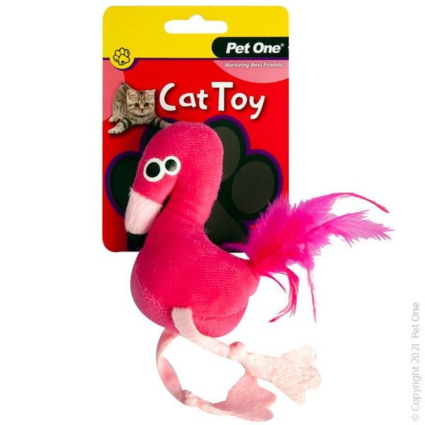 11.5CM Plush Pink Flamingo Cat Toy. Pet One Pet Toys provide endless hours of entertainment along with physical and mental stimulation for your pet.  Featuring various textures, shapes and noises, each toy will retain your pets’ scent and keep them coming back to snuggle and play.