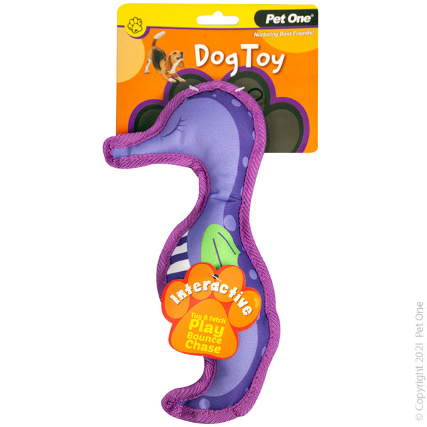 25CM Interactive Purple Squeaky Seahorse Dog Toy. Pet One Pet Toys provide endless hours of entertainment along with physical and mental stimulation for your pet.  Featuring various textures, shapes and noises, each toy will retain your pets’ scent and keep them coming back to snuggle and play.