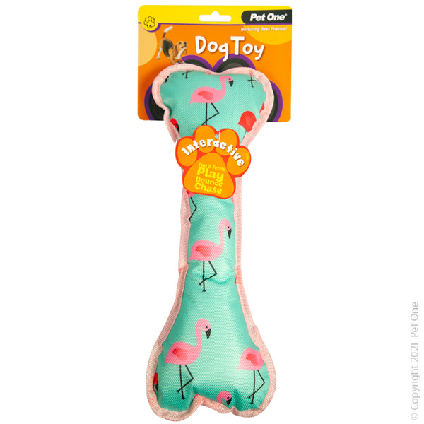 35CM Interactive Squeaky Flamingo Bone Dog Toy. Pet One Pet Toys provide endless hours of entertainment along with physical and mental stimulation for your pet.  Featuring various textures, shapes and noises, each toy will retain your pets’ scent and keep them coming back to snuggle and play.