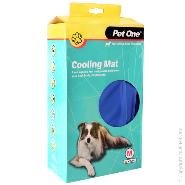 Pet One Gel Coolmat size M 50x90cm. Features & Benefits: • Assists in keeping your dog comfortable during the warmer weather • Water resistant • Provides a comfortable surface for your pet to rest and assists in relieving stress on their joints • Does not require refrigeration or freezing • Suitable for indoor and outdoor use • Compact design, perfect for home or travel
