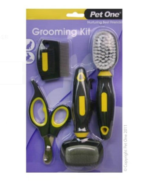 Pet One Grooming - Cat & Small Animal Care Kit. Pet One Grooming - Cat & Small Animal Care Kit  The Pet One Grooming kit for small animals is a great starter pack if you've just adopted a mouse, guinea pig or rabbit.   Equipped with all the right tools you'll need to take on grooming time, this pack contains:  1 Flea Comb 1 Plastic Pin Brush 1 Soft Bristle Brush 1 Nail Clipper