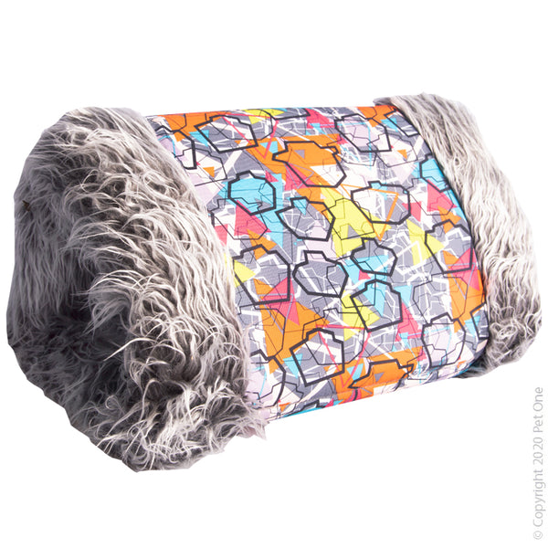 Cat Cave 2 in 1 Mat 40X30X26cm Graffiti. Keeps your pet comfortable all year round Packed with soft polyester filling Sturdy sides to maintain it’s shape and comfort Cat cubbies include a removable cushion Contemporary fabric design Lightweight and portable