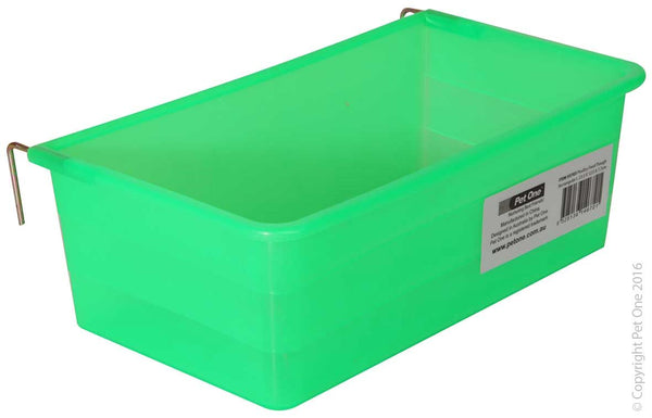 Poultry Feed Trough Rectangular L 23.3 X 12.5 X 7.7cm. The Pet One Poultry Feeding and Drinking range is designed for groups of Poultry to eat and drink together without wasting food and water. The Poultry Feeding and Drinking range is available in various sizes to suit your pet’s needs.
