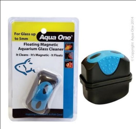 Aqua One Floating Magnet Cleaner Small For Up To 5mm Glass. The Aqua One Floating Magnetic Aquarium Glass Cleaner is the quick, no mess, no fuss way to clean your aquarium.   Features & Benefits:  Quick, clean and convenient