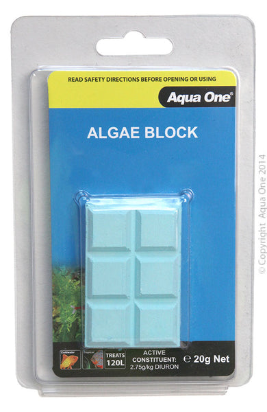 Aqua One Block Algae 20g. Aqua One Algae Blocks provides a slow release to assist in the control of algae within your aquarium.  Suitable For: Coldwater & Freshwater Tropical