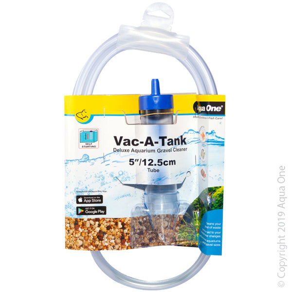 Aqua One Gravel Cleaner - 5 inch. Aqua One Vac A Tank gravel cleaner makes aquarium maintenance easy for you and great for your fish!  Features & Benefits:  Cleans your gravel of waste Use as an aid to your essential water changes Low flow for aquariums and all gravel sizes Vac A Tank Gravel Cleaner 12.5cm 5in