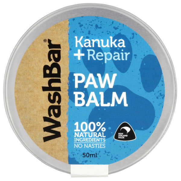 WashBar - Paw Balm 50ml. WashBar Paw Balm moisturises and repairs small cuts and cracks and helps clear up and prevent minor infection. Absorbs easily into skin leaving a protective coat. Made with Kanuka oil, a natural antiseptic & anti-inflammatory, and Copaiba oil, a natural anti-haemorrhagic, to help stop bleeding and weeping and to speed up healing of minor wounds.