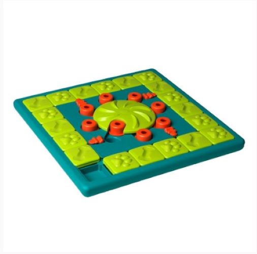 MultiPuzzle Interactive Treat Puzzle Dog Game  * 28 hidden treat compartments and sliders  * dogs unlock compartments, move sliders and rotate wheel with their paws and nose to reveal treats  * help reduce destructive behaviour by exercising your dog's mind  * skill level = expert