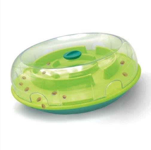 Wobble Bowl Interactive Treat Puzzle Dog Toy  * turn meals into an interactive game  * replaces a standard bowl to help slow eating pace  * wobble base disperses food around the maze  * helps reduce destructive behaviours by exercising your dog's mind  * removeable lid for easy cleaning  * skill level = easy