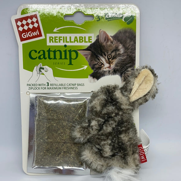Gigwi Refillable Catnip Toy Rabbit - Natural. Watch as your cat tosses, flips, kicks and enjoys it’s GiGwi catnip toy. GiGwi use top quality, natural catnip from North America. This toy has a special fastener, so that fresh catnip teabags can be added again and again – to last your cat’s nine lives. GiGwi refillable catnip toys include 3 catnip teabags which are zip-locked for maximum freshness and aroma. Cute multi-colour patchwork design