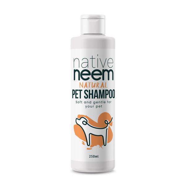 Organic Neem Pet Shampoo 250ml. Native Neem Organic Neem Pet Shampoo will cleanse and soothe your pet’s skin. Great for hot spots, flea bites, dermatitis, and all skin irritations. It works - its natural and its safe! You will love how your pet’s coat will look, feel & smell after using our Neem Oil Pet Shampoo! Neem Oil has been used for centuries in the treatment of skin disorders. 