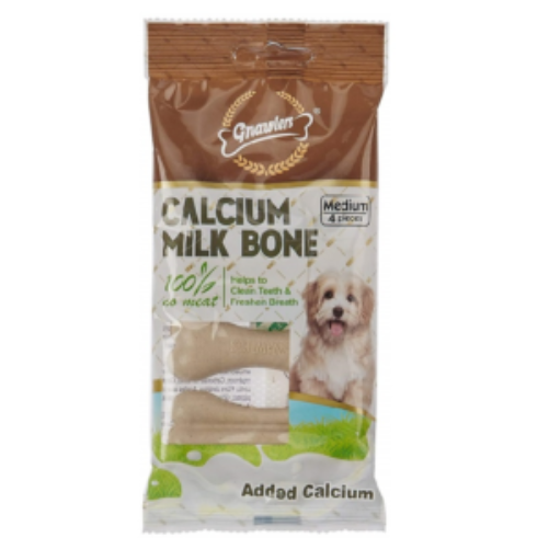 Gnawlers calcium milk bone 4 pk no meat  helps to clean teeth and freshen breath  size medium  added calcium