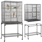 63’’H Large Parrot Cage w/ Stand Rolling Metal Pet Cage