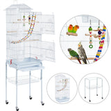 Rolling Metal Bird Cage with Detachable Stand Toys Included