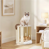 Two-Level Cat House with Plush Cushion & Sisal Mat – Wood Style