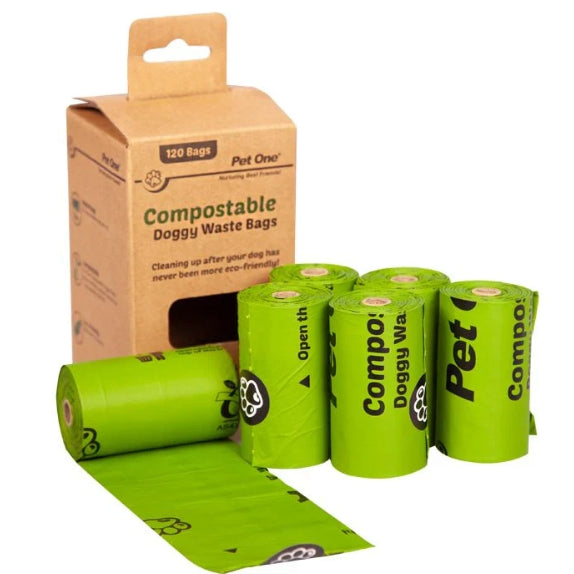 Pet One Doggy Waste Bags Compostable 6 rolls x 20 bags per roll