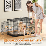 107 cm Dog Crate for w/ Divider Foldable Metal Wire Dog Cage Dog Kennel
