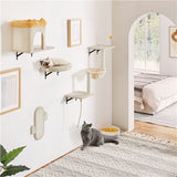Yaheetech Wall-Mounted Cat Furniture — Cat Condo, Shelves, Basket & Scratching Post Set
