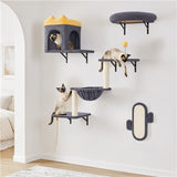 Yaheetech Wall-Mounted Cat Furniture — Cat Condo, Shelves, Basket & Scratching Post Set