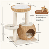 Yaheetech Compact Rattan Cat Condo — Cat Tree with Condo, Top Basket & Scratching Post