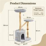 104 cm Cat Tree with Pear Wood Posts and Jute Scratching Surface