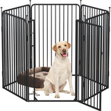 39.5"/100cm Dog Playpen Panels, Black Iron Round Tube Fence w/Door Dog Pen Fence