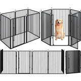39.5"/100cm Dog Playpen Panels, Black Iron Round Tube Fence w/Door Dog Pen Fence