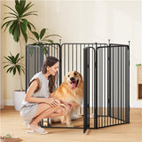 39.5"/100cm Dog Playpen Panels, Black Iron Round Tube Fence w/Door Dog Pen Fence