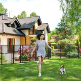 39.5"/100cm Dog Playpen Panels, Black Iron Round Tube Fence w/Door Dog Pen Fence