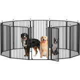 39.5"/100cm Dog Playpen Panels, Black Iron Round Tube Fence w/Door Dog Pen Fence